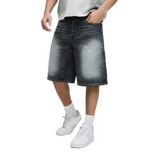 Custom Men's Summer Casual 100% Cotton <b>Denim</b> <b>Shorts</b> Loose Baggy Vintage Washed <b>Black</b> Solid Pattern Streetwear - Product Image 1