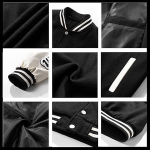 เสื้อแจ็คเก็ตเบสบอลแบบกำหนดเอง พิมพ์ลายดิจิทัล ออกแบบฟรี โรงงานขายส่ง เสื้อแจ็คเก็ตเบสบอลสีน้ำเงินเรียบ เสื้อแจ็คเก็ตเบสบอลแบบวาร์ซิตี้ - Product Image 5