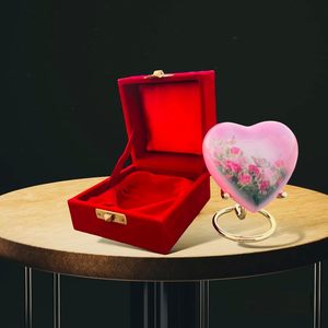 Urnas para cenizas humanas Recuerdo Cremación de latón macizo para mujeres y mujeres con diseño en forma de corazón rosa y caja de terciopelo (rojo) - Product Image 5