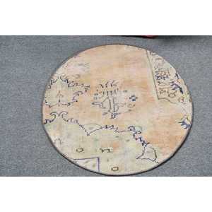 Alfombra, 2.6x2.6 pies, Alfombra Vintage, Alfombra Azul Sólida de Lana - Product Image 3