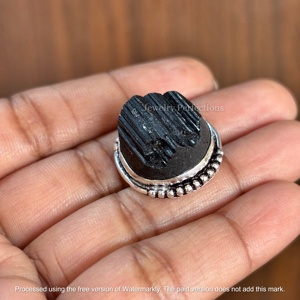 แหวนเงินแท้ประดับพลอยทัวร์มาลีนสีดำทรงกลมแบบดรูซี่ ขายส่งราคาถูก แหวนเงินประดับพลอย คริสตัลบำบัด - Product Image 3