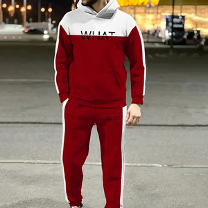 ชุดเซ็ตเสื้อฮู้ดและกางเกงขายาวผู้ชาย 2 ชิ้น ผ้าฝ้าย 100% น้ำหนักปานกลาง สีสันตัดกัน แขนยาว ทรงปกติ ใส่สบาย เหมาะสำหรับฤดูหนาว - Product Image 1