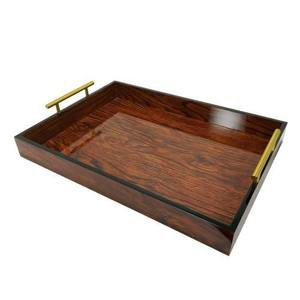 Bandeja decorativa de madera con mango de metal para mesa Diseño decorativo para servir Bandeja de bar con forma rectangular Única - Product Image 6