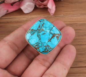 Vente en gros de bague de mariage classique en argent sterling 925 cuivre naturel Turquoise carré pierre précieuse bijoux de déclaration faits à la main - Product Image 2