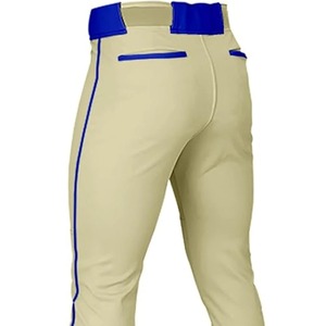 Pantalon de baseball pour homme, beige uni avec rayures bleues, anti-humidité, antibactérien, protection UV, coupe ajustée, polyester, vêtements de sport, ceinture - Product Image 5