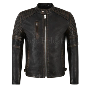 แจ็กเก็ตหนังวินเทจสำหรับผู้ชาย, แจ็กเก็ตนักขี่มอเตอร์ไซค์หนังแท้สำหรับผู้ชาย - Product Image 3