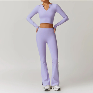Nouvel ensemble de yoga pour femmes de haute qualité Nouveau style avec fermeture à la taille élastique à motif écossais respirant - Product Image 5