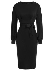 Vestido Midi Plisado Tipo Lápiz para Mujer, Nuevo Modelo 2025, Manga Tres Cuartos, Color Sólido, Elegante para Oficina - Product Image 3