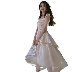 女式长蕾丝连衣裙-漂亮的方领水平蕾丝连衣裙-性感模特2023