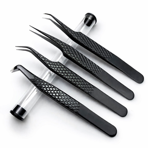 Kit de pinces à cils premium 4 en 1, noir, droites, courbées, pour extensions de cils, ensemble d'outils - Product Image 4