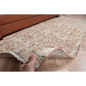 Vintage Rug 3x7.5 ft, <b>Brown</b> White Plants & trees <b>Wool</b> Turkish Rug - Product Image 5