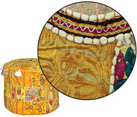 Housses de poufs et ottomanes rétractables en coton recyclé, patchwork traditionnel indien fait main, bambou et rotin, thème de Noël