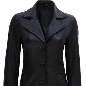 Nueva llegada negro cuero genuino señoras abrigos diseño clásico impermeable transpirable abrigos de cuero - Product Image 5