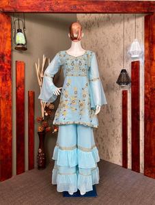 Ropa de diseño indio de bollwood, traje exclusivo étnico, con volante, Georgette, Punjabi, Sharara, Palazzo, nuevo lanzamiento, a precio asequible - Product Image 4