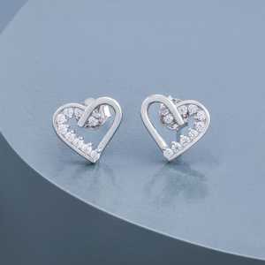 92.5 <b>Silver</b> <b>Stud</b> <b>Earrings</b> Heart Shaped 191573 for Gift - Product Image 5