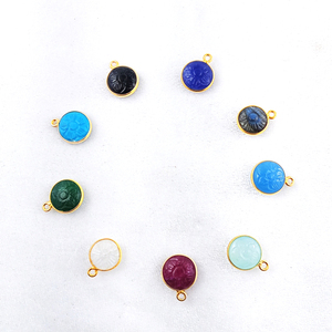 Piedra lunar del arco iris tamaño 10mm flor forma redonda de oro de Plata de Ley 925 bisel encanto colgante de plata colgante - Product Image 3