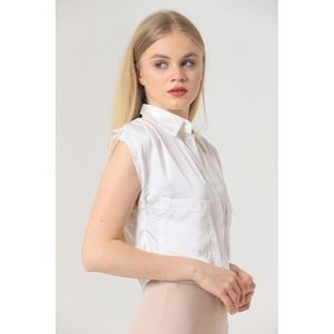 Topshow <b>Cream</b> Sleeveless Satin <b>Crop</b> <b>Top</b> Wholesale Shirt - <b>CREAM</b> - Product Image 5