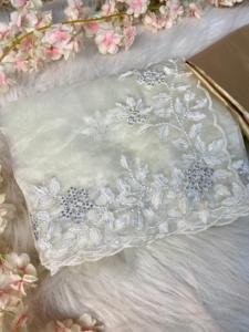 Saree blanc en organza pur avec chemisier exclusif fantaisie pour occasion spéciale tenue de fête de mariage Sari indien le plus vendu pour femmes - Product Image 5