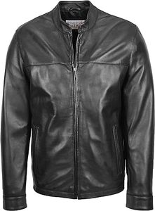 Veste classique en cuir véritable avec fermeture éclair pour hommes Paul à col montant, veste en cuir d'agneau nappa souple pour hommes - Product Image 2
