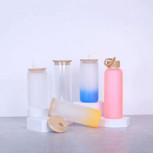 12Oz 16Oz 20Oz Frosted Glass Gradient Skinny Blank Straight Sublimation Tumbler With <b>Straw</b> and <b>Bamboo</b> Lid - Product Image 1