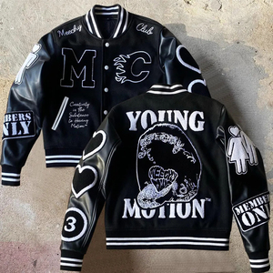 Veste universitaire en cuir courte style bomber de baseball avec patchs brodés en chenille pour hommes, vente en gros du fabricant - Product Image 1