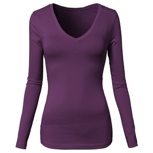 KATBROS INDUSTRY Women's Long Sleeve V-Neck <b>Scrub</b> <b>Top</b> Purple Knitted Polyester/Cotton Hospital Seamless Fusing Uniform Blouse - Product Image 1