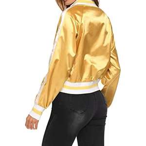 เสื้อแจ็กเก็ตบอมเบอร์ผ้าแคนวาสสำหรับผู้หญิงผ้าซาตินปกตั้งและโลโก้ปักด้านหน้าสำหรับฤดูหนาว - Product Image 3