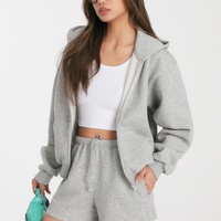 Paresseux vent femmes 3 pièces gris sweat à capuche jambe groupée pantalons de survêtement Shorts ensemble pour automne hiver tricot tissu ODM approvisionnement