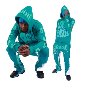 2024 logotipo personalizado polar mejor conjunto de chándal 100% algodón chándal hombres Streetwear pantalones de chándal acampanados y conjuntos de Sudadera con capucha chándal - Product Image 5