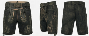 <b>Men</b> Bavarian Lederhosen Traditional Embroidered Leather <b>Shorts</b> High Waist Vintage Style With Deer <b>Pattern</b> Handmade Craftsmanship - Product Image 3