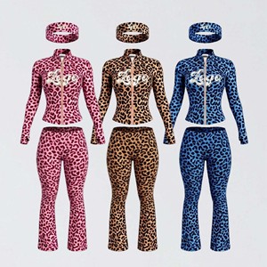 Conjuntos Deportivos de 2 Piezas con Estampado de Leopardo para Mujer, Transpirables, con Top Corto con Capucha de Manga Corta y Pantalones Cortos con Cierre hasta la Rodilla, para Primavera/Verano - Product Image 5
