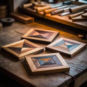 Hand Polished Wooden <b>Coaster</b> Set Offering Enhanced Durability Against <b>Heat</b> Moisture For Home Tables - Product Image 3