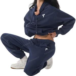Haute qualité personnalisé femmes pull à capuche couleur unie décontracté hiver Sport Style fait Pakistan polaire col rond court - Product Image 3