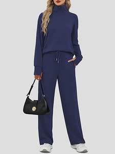 Women's Casual Solid Sweat Suit Cozy Stretchy Regular Fit <b>Lounge</b> <b>Set</b> <b>Two</b> <b>Piece</b> - Product Image 4