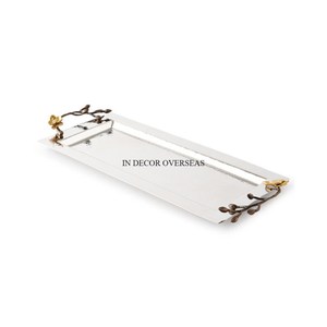 High Standard Quality <b>Mirror</b> Made Rectangle Shape <b>Tray</b> <b>With</b> Gold Plated Unique Designer Frame & Handle Table Centerpiece Supply - Product Image 3