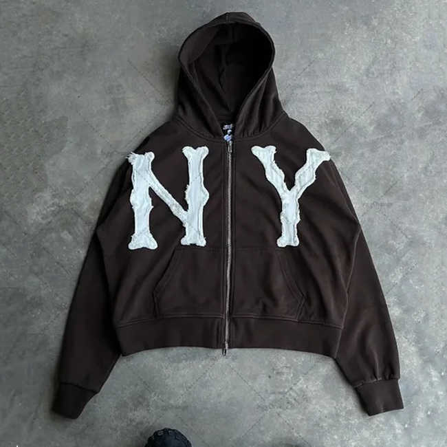 Distress Embroidered Custom Design Hoodie Made on Customer Demand Heavyweight Thermal Hoodie