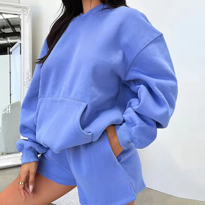 Chándal corto con capucha y bordado en 3D personalizado, ropa de salón, conjuntos de mujer, conjunto de dos piezas, conjunto de pantalones cortos de color contrastante para mujer - Product Image 5