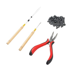 Kit de pinces pour extensions de cheveux avec crochet de traction, ensemble d'outils pour perles et 500 micro-anneaux pour salon et usage professionnel - Product Image 1
