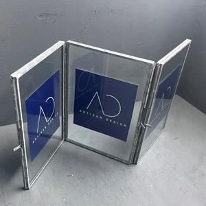 Cadre photo 3 en 1, cadre photo de table, design de livre, pliable, en métal, fer et verre avec finition grise - Product Image 3