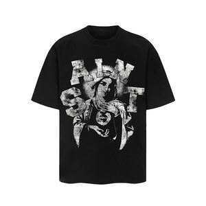 T-shirt vintage décontracté à double couche à manches courtes avec logo personnalisé 100% coton tricoté impression numérique coupe surdimensionnée avec motif - Product Image 1