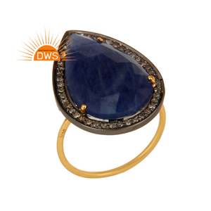 Anillo apilable de piedras preciosas de zafiro azul y diamante natural chapado en oro de 18 quilates, fabricante de joyería fina Demi - Product Image 1