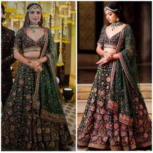 Belle fête porter 4 mètres évasé fausse Georgette Lehenga broderie paillettes travail - Product Image 5