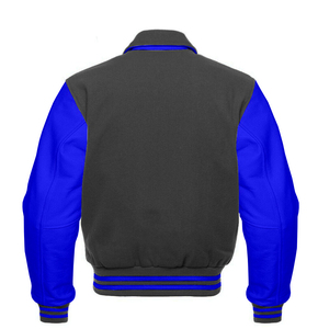 Veste universitaire grise/bleue avec logo brodé personnalisé, service OEM, design professionnel confortable, col montant en toile pour le printemps - Product Image 2