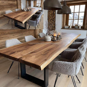 Mesa de Comedor Cuadrada Moderna con Borde Natural, Madera de Nogal Sólida, Ecológica, Estilo Rústico, Muebles para el Hogar, Hotel o Sala de Estar - Product Image 2