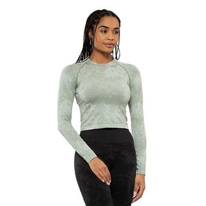 Camiseta Deportiva de Manga Larga para Mujer, con Logotipo Personalizado, Estilo Moderno, Lavado Ácido, Material Elástico, para Gimnasio, Verano - Product Image 3