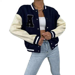 Classic Women's Varsity Baseball <b>Jacket</b> High Quality Wool Body and Leather Sleeves Knitted Cotton Filling Autumn Season - Product Image 2