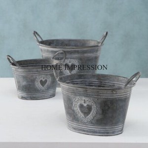 Pots de fleurs galvanisés de forme ronde et jardinière lot de 3 pots de jardin faits à la main dernière arrivée jardinière décorative en métal d'Inde - Product Image 5