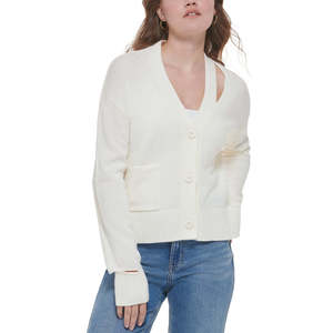 Cardigan da Donna Calvin Klein Jeans con Scollo a V e Ritagli, Bianco, Taglia S, Stile Casual Lungo, in Lana e Acrilico Stampato per Autunno Inverno - Product Image 1