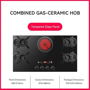 Table de cuisson à gaz encastrable 5 brûleurs avec couvercle rabattable, en verre, pour usage domestique, allumage électronique, puissance 5200W, livraison rapide - Product Image 6