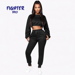 Sudaderas con cremallera para mujer Conjunto de dos piezas de alta calidad Sudaderas con capucha recortadas de peso pesado Chándales para mujer - Product Image 6